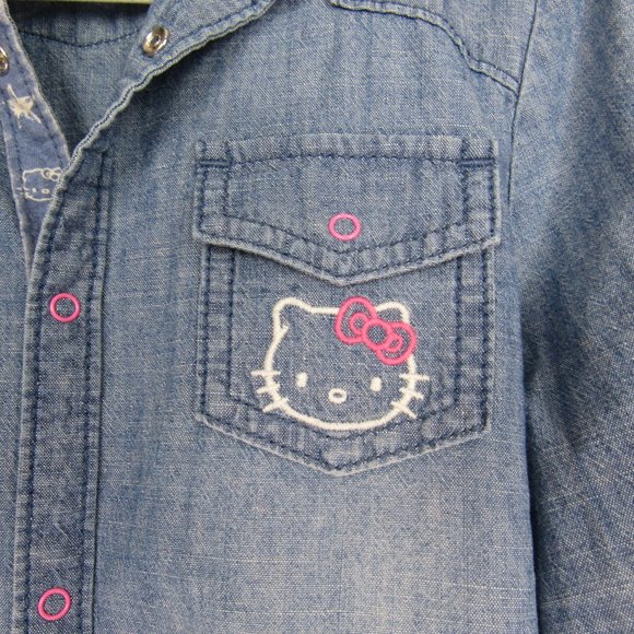 Hello Kitty LS Snap Button Down Shirt Girl’s Sz M - Picture 1 of 11
